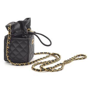 Chanel Shoulder Chain Drawstring Bag Case Black Accessory Matte Matelasse
